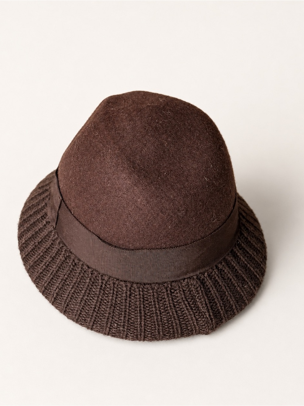 Banana Republic Brown Wool Knit Bucket Hat Ribbed‎ Brim S/M - Picture 2 of 4